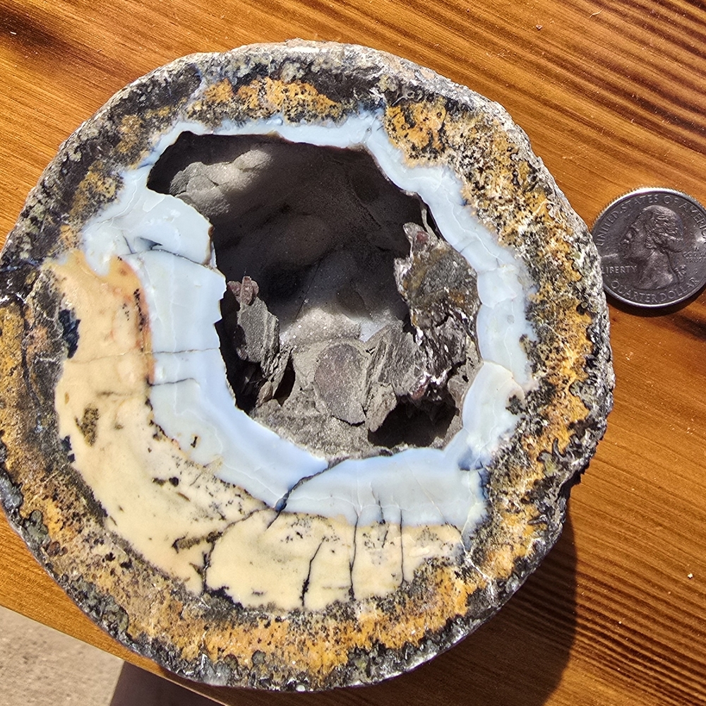 Natural Geode Art Piece with Blue and Cream Accents